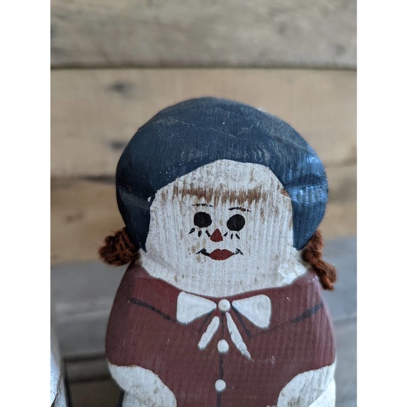 Vintage Set of two Wooden Block Primitive Folk Art Rag Dolls - Picture 8 of 10